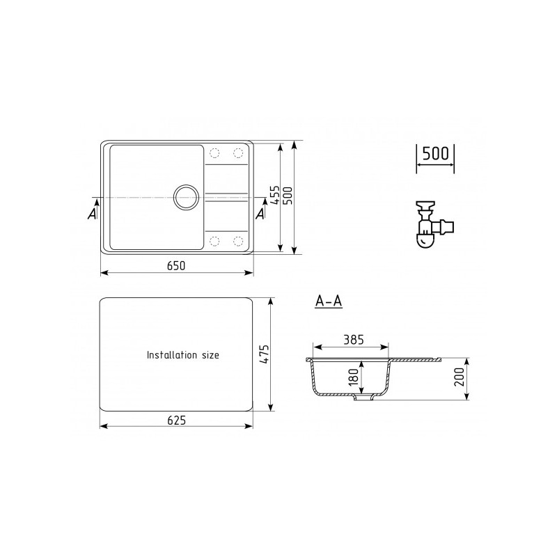 Кухонная мойка Ulgran Quartz Prima 650-03 десерт схема