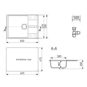 Кухонная мойка Ulgran Quartz Prima 650-06 трюфель схема