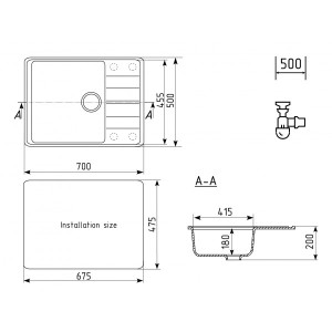 Кухонная мойка Ulgran Quartz Prima 700-05 бетон схема