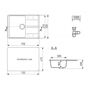 Кухонная мойка Ulgran Quartz Prima 750-06 трюфель схема