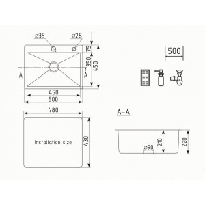 Кухонная мойка Ulgran Steel 500 черная брашированная сталь схема