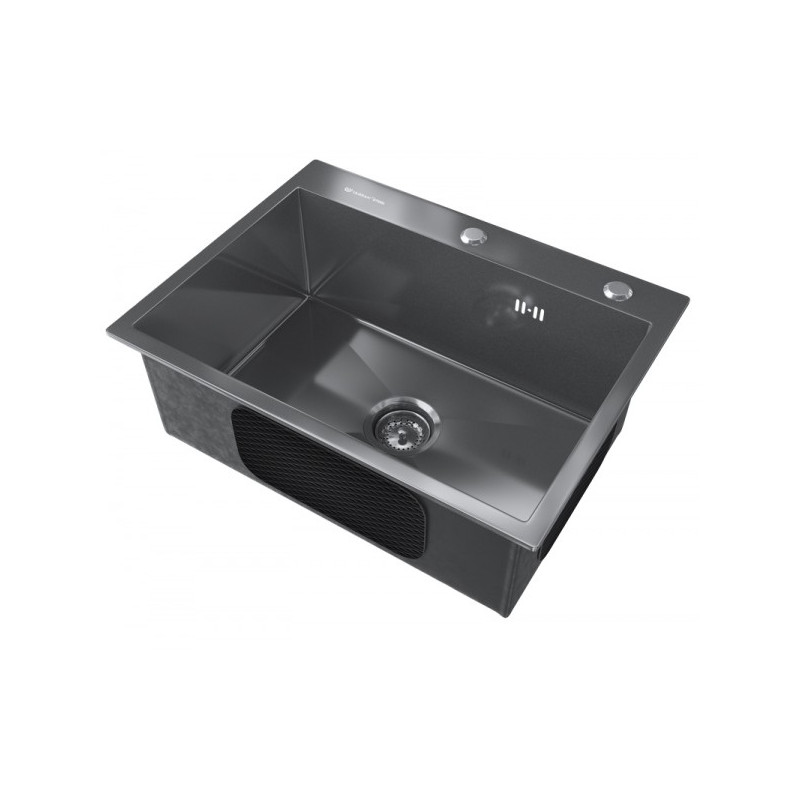 Кухонная мойка Ulgran Steel 600 черная брашированная сталь вид сбоку