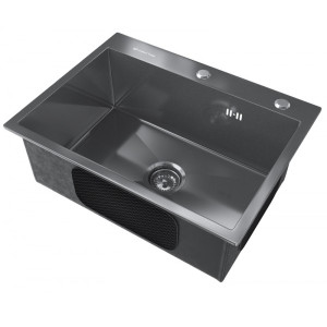 Кухонная мойка Ulgran Steel 600 черная брашированная сталь вид сбоку