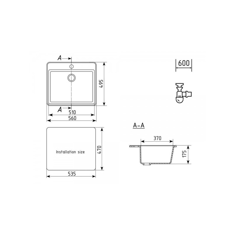 Кухонная мойка Ulgran U 104 309 темно-серый схема