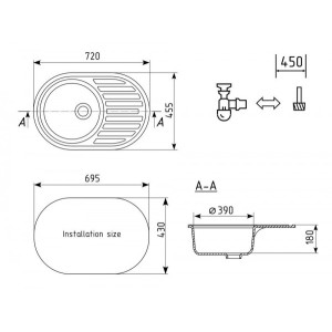 Кухонная мойка Ulgran U 107 308 черный схема