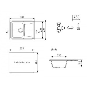 Кухонная мойка Ulgran U 201 308 черный схема
