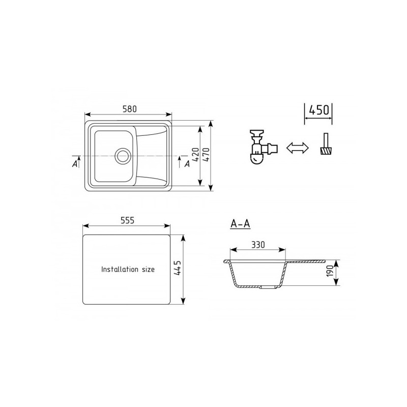 Кухонная мойка Ulgran U 201 341 ультра-белый схема