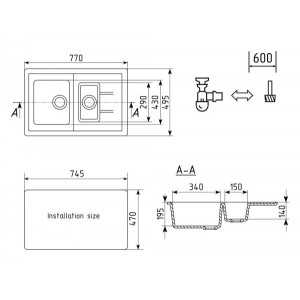 Кухонная мойка Ulgran U 205 308 черный схема