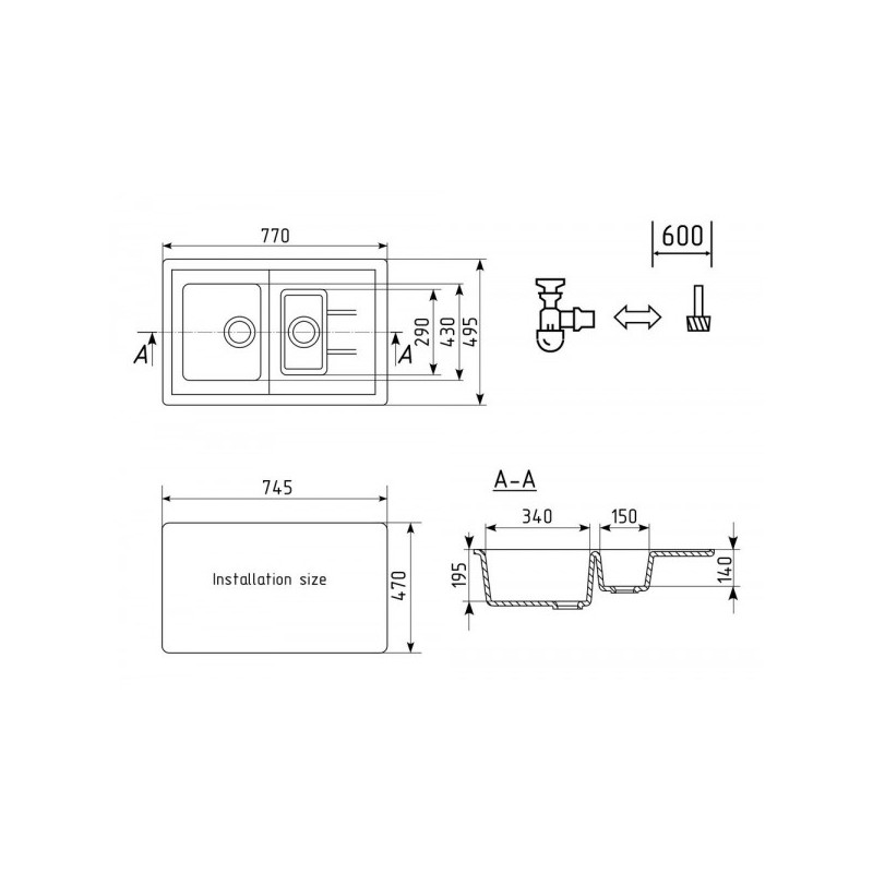 Кухонная мойка Ulgran U 205 331 белый схема