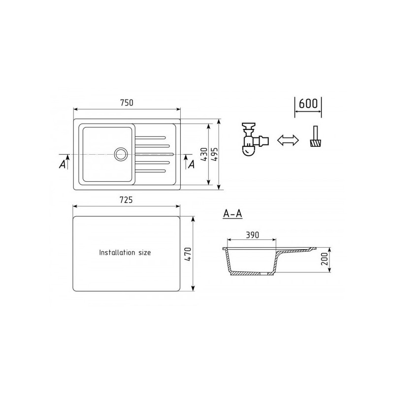Кухонная мойка Ulgran U 400 309 темно-серый схема