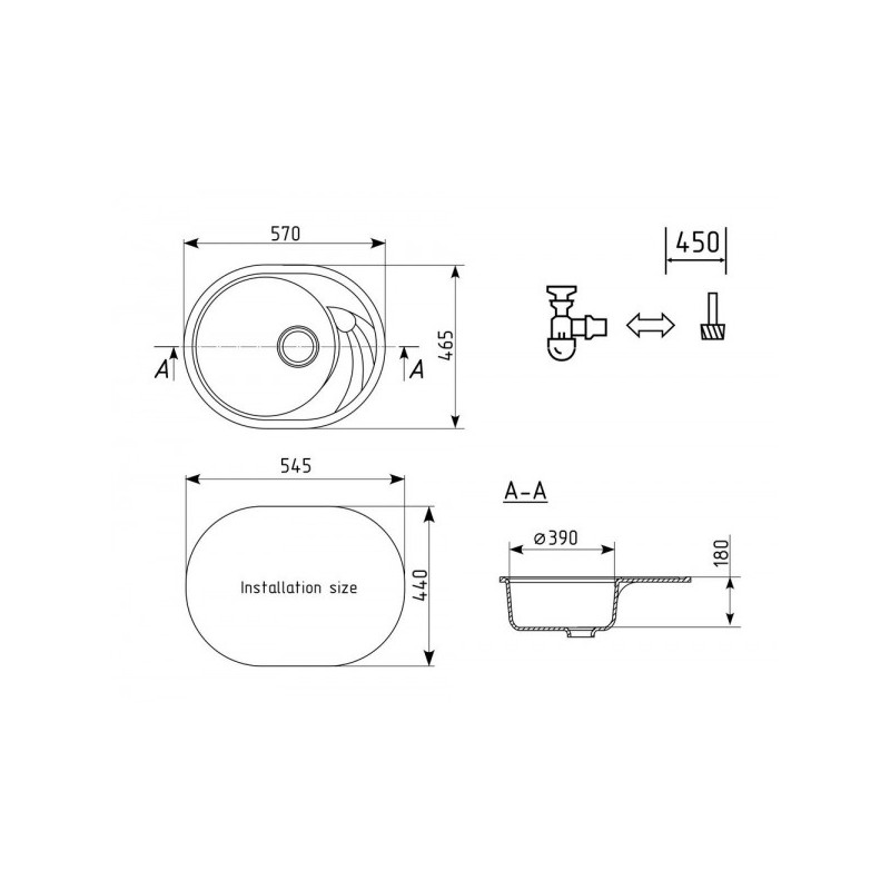 Кухонная мойка Ulgran U 403 342 графитовый схема