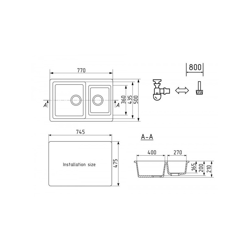 Кухонная мойка Ulgran U 505 343 антрацит схема