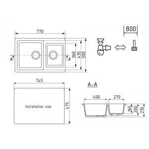 Кухонная мойка Ulgran U 505 344 ультра-черный схема