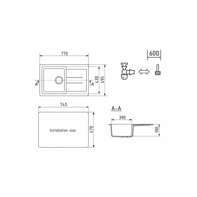 Кухонная мойка Ulgran U 507 328 бежевый схема