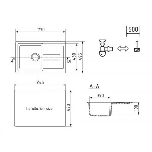 Кухонная мойка Ulgran U 507 342 графитовый схема