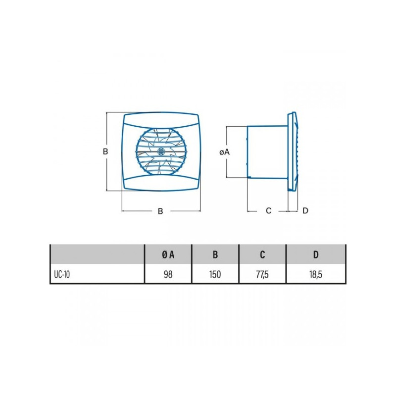 Вытяжной вентилятор CATA UC-10 Timer Hygro Black схема