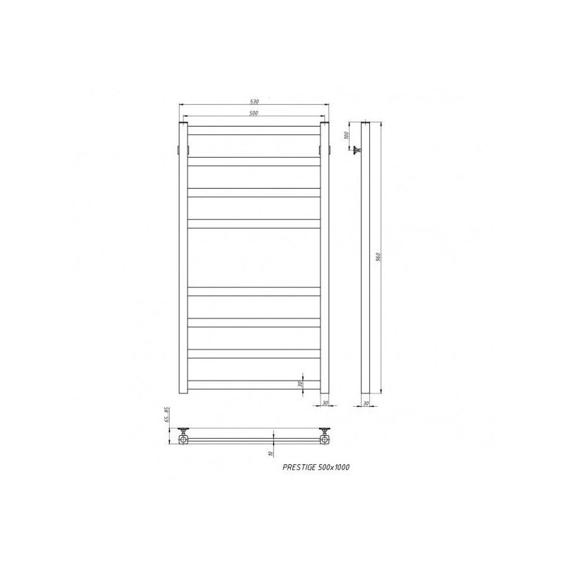 Полотенцесушитель Stinox Prestige 500x1000 НП (1/2") с полочкой схема