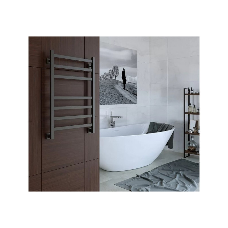 Полотенцесушитель Stinox Prestige 500x800 НП (1/2") с полочкой черный матовый в интерьере