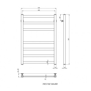 Полотенцесушитель Stinox Prestige 500x800 НП (1/2") с полочкой черный матовый схема