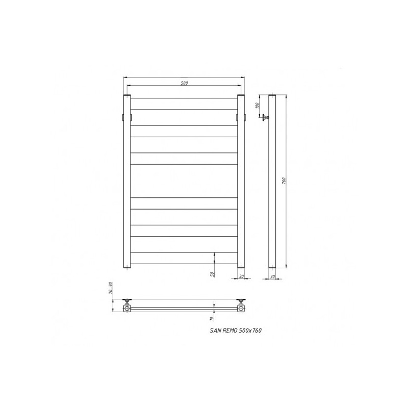 Полотенцесушитель Stinox San Remo 500x800 НП (1/2") черный матовый схема