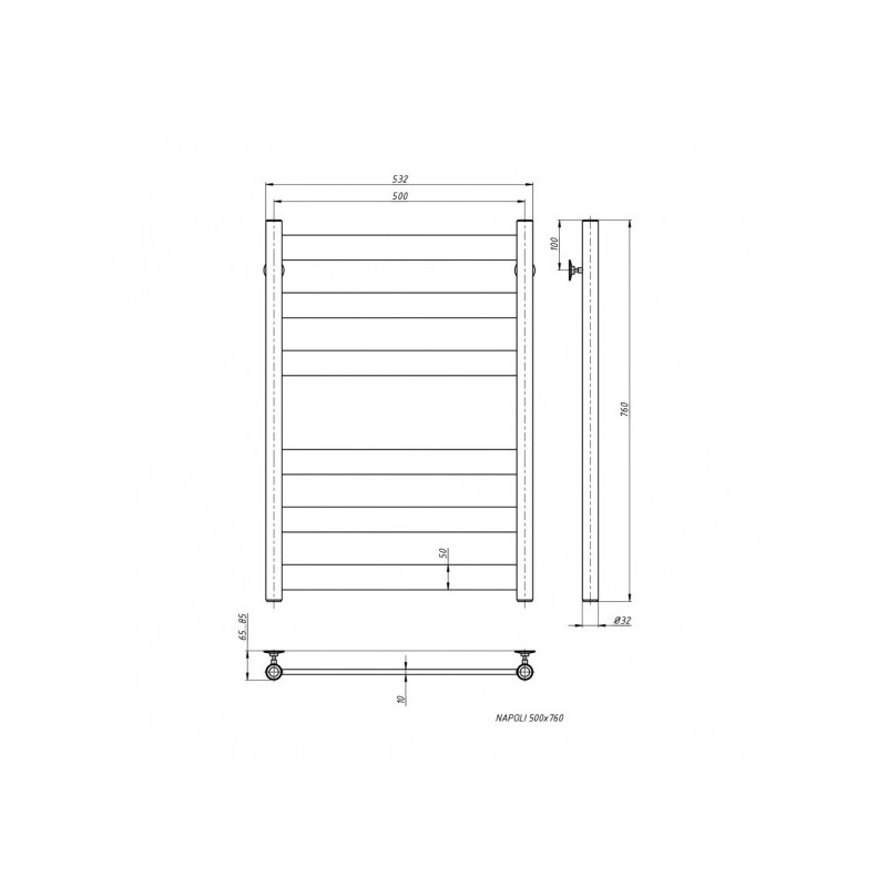 Полотенцесушитель Stinox Napoli 500x800 НП (1/2") белый матовый схема