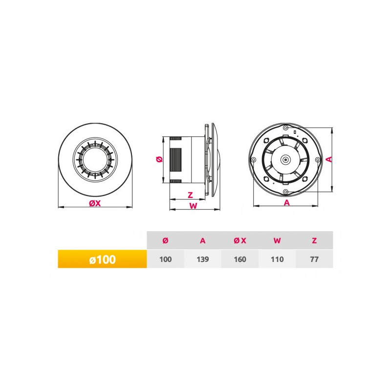 Вытяжной вентилятор Awenta Astro WXA100 схема