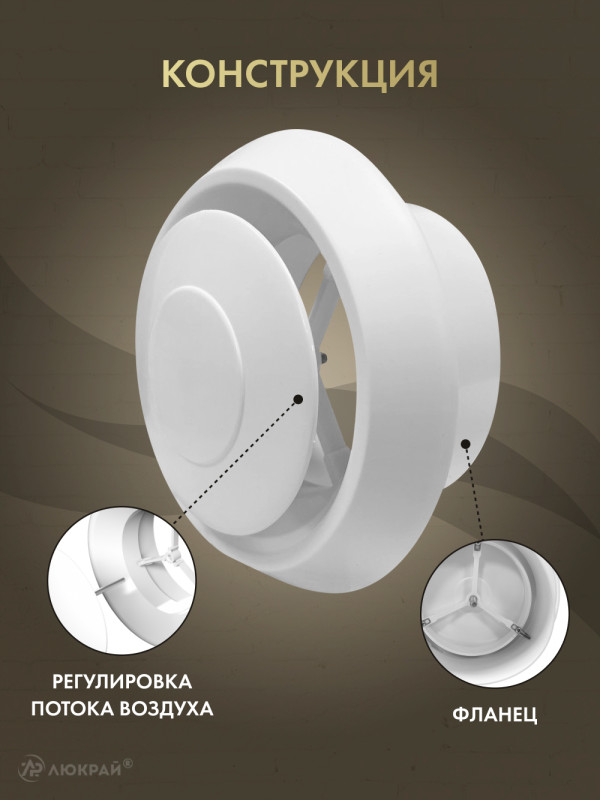 Диффузор приточно-вытяжной (анемостат) Awenta AN1 d100 белый конструкция