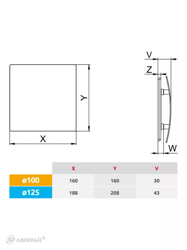 Вытяжной вентилятор Awenta System+ Silent 125M / KWS125M-PEI125-ZZ125 размер панели