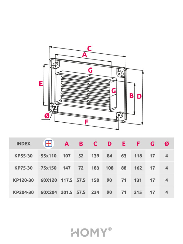 Решетка для пластикового канала Awenta KP55-30GR (55x110) графитовая схема