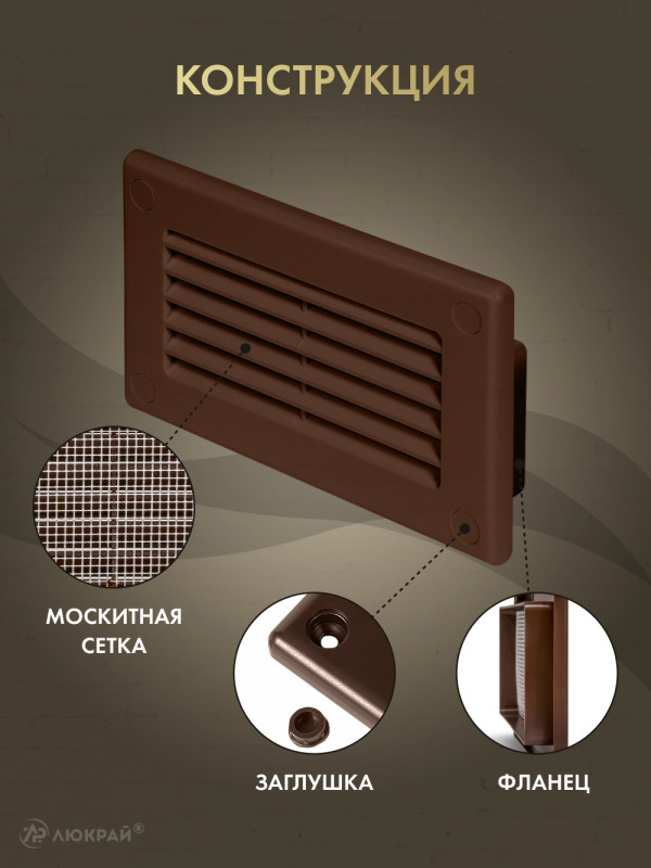 Решетка для пластикового канала Awenta KP75-30BR (75x150) коричневая конструкция