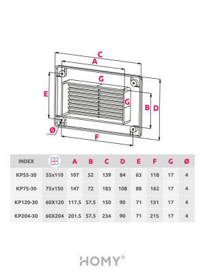 Решетка для пластикового канала Awenta KP204-30BR (60x204) коричневая размеры