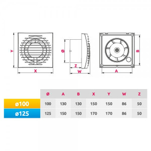 Вытяжной вентилятор Awenta Focus WFA 125 размеры