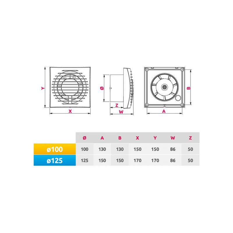 Вытяжной вентилятор Awenta Focus WFA 125H размеры