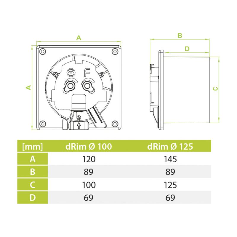 Вытяжной вентилятор airRoxy dRim100RMS-C169-D100 размер