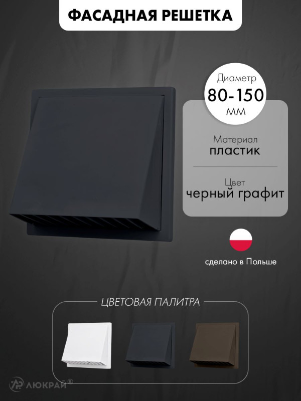 Фасадная решетка с регулировкой диаметра airRoxy 02-371GR (d80-150) черная