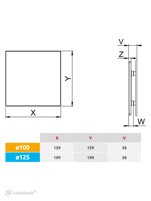 Вентилятор 100мм с таймером, клапан KWT100T-PTCB100P-ZZ100 размер панели