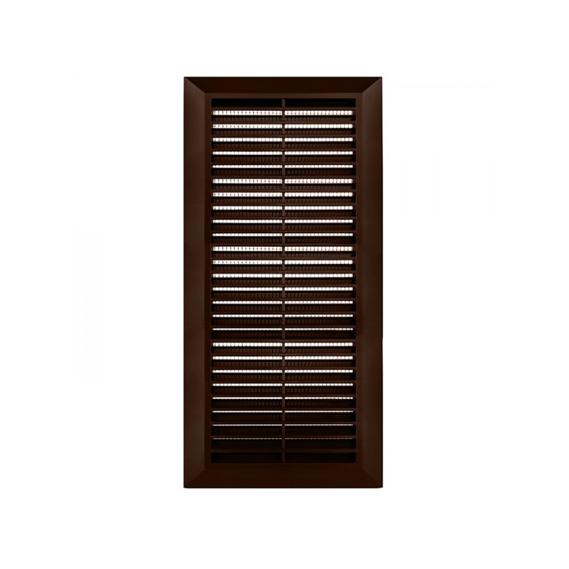 Решетка с фланцем и сеткой от насекомых Awenta Classic T63BR (14x28) коричневая спереди
