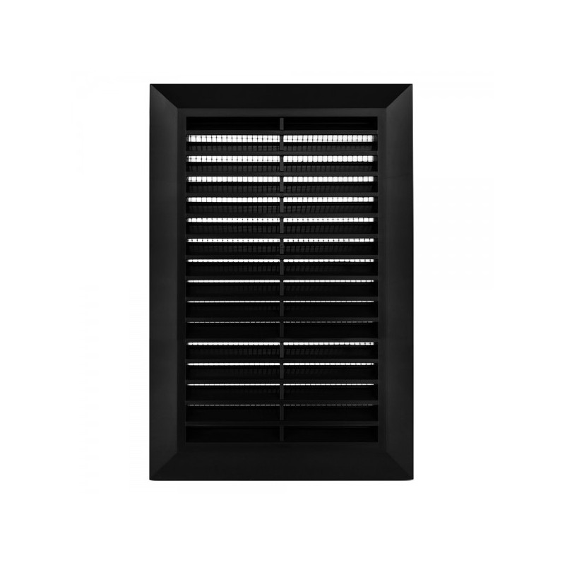 Решетка с фланцем и сеткой от насекомых Awenta Classic T26CZ (17x24) черная спереди