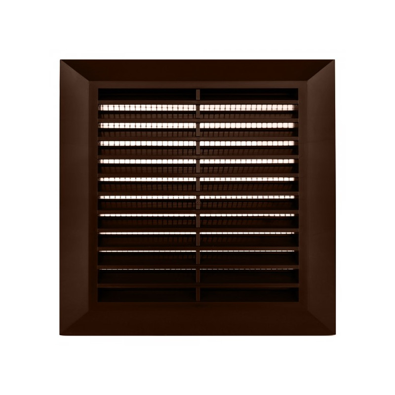 Решетка с фланцем и сеткой от насекомых Awenta Classic T70BR (20x20) коричневая спереди
