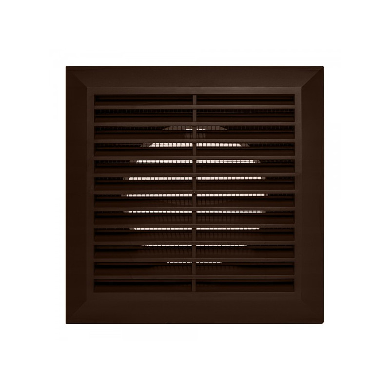 Решетка с фланцем и сеткой от насекомых Awenta Classic T27BR (20х20/d150) коричневая спереди