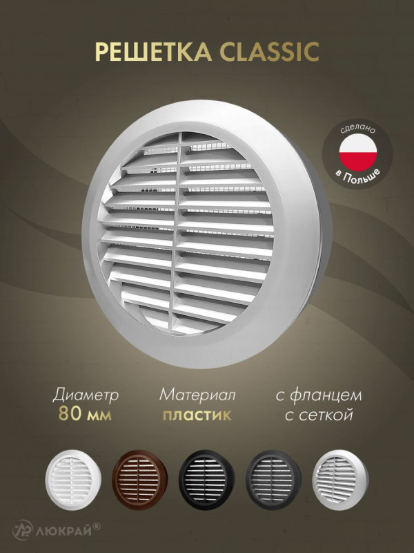 Решетка с сеткой от насекомых Awenta Classic T42SS (d80) серебристая