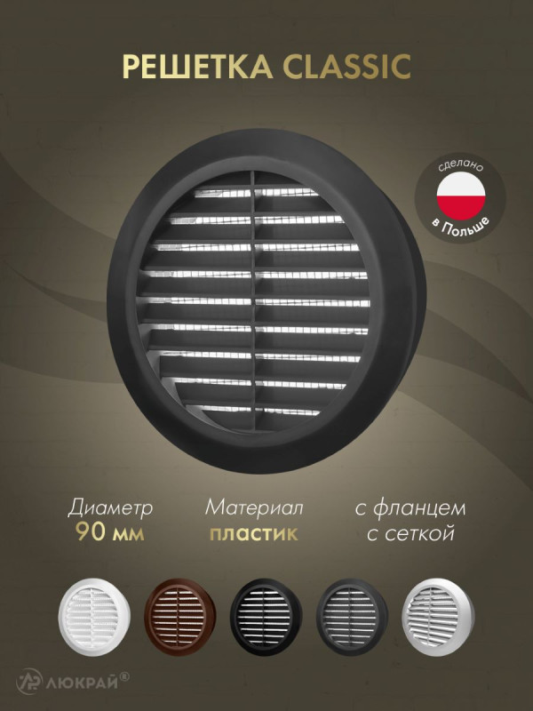 Решетка с сеткой от насекомых Awenta Classic T44GR (d90) графитовая