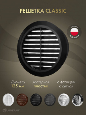 Решетка с сеткой от насекомых Awenta Classic T32CZ (d125) черная