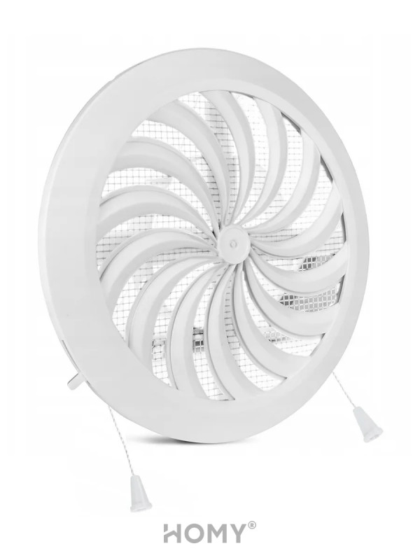 Решетка с сеткой, регулировкой потока воздуха и диаметра Awenta Classic T88 (d100-150) белая слева