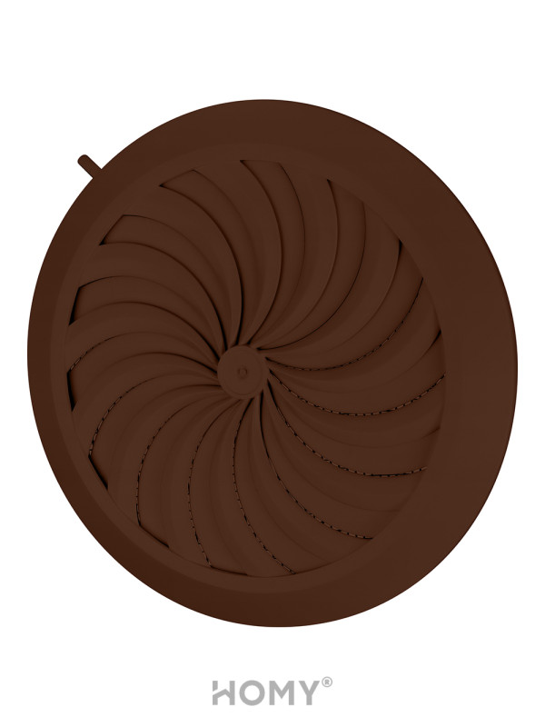 Решетка с сеткой, регулировкой потока воздуха и диаметра Awenta Classic T88BR (d100-150) коричневая сбоку