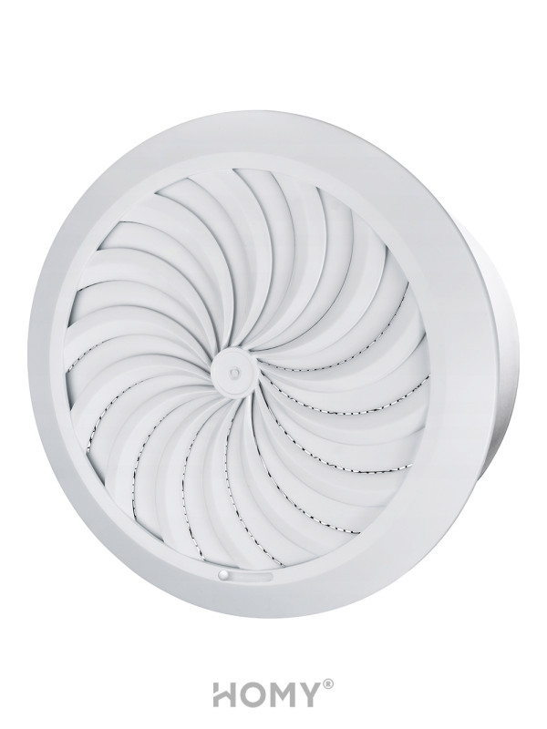 Решетка с сеткой и регулировкой потока воздуха Awenta Classic T95 (d100) белая сбоку