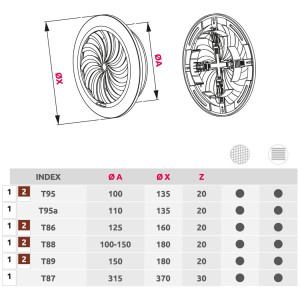 Решетка с сеткой и регулировкой потока воздуха Awenta Classic T89 (d150) белая размер
