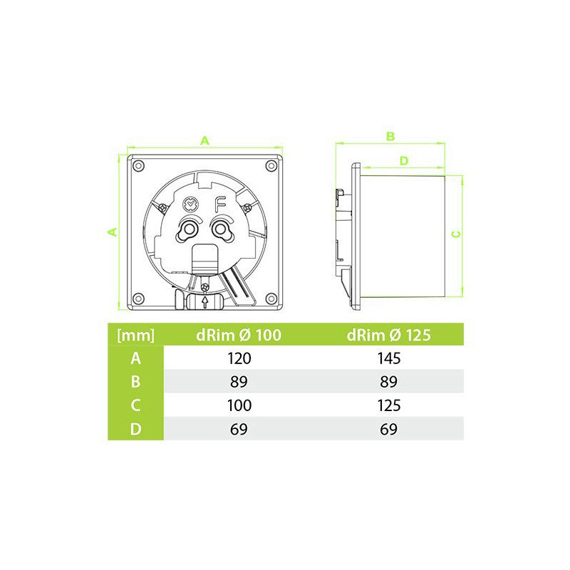 Вытяжной вентилятор airRoxy dRim 125S-C164-D125 размер вентилятора