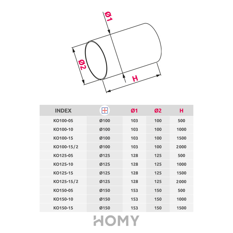 Вентиляционный канал Awenta KO100-05 (d100) 0.5 м размер