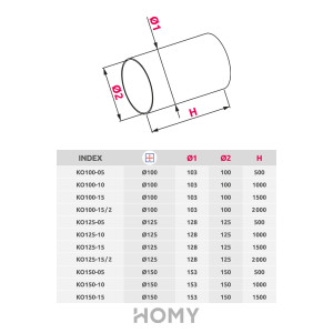 Вентиляционный канал Awenta KO100-10 (d100) 1 м размер